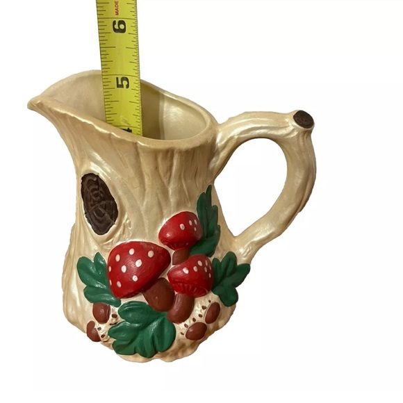 Vtg Pitcher With Bowl Ceramic Mushroom Log Stump Acorn Oak Leaves witchy cottage - Picture 11 of 16